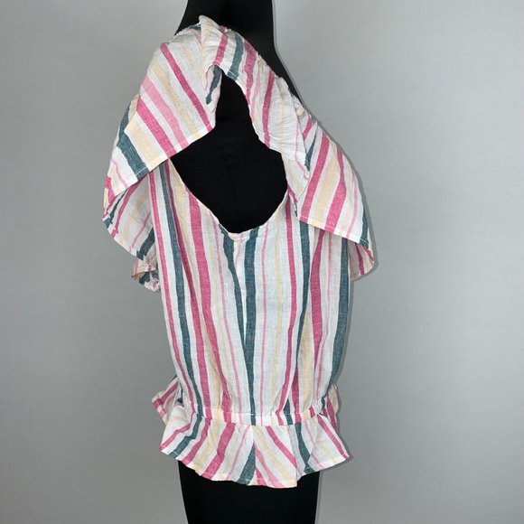 Express L Multicolor Metallic Striped Tiered V-Neck Peplum Ruffle Elastic Top - Picture 10 of 12